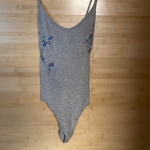 Gray Embroidered Bodysuit